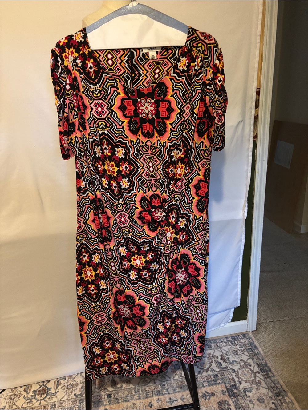 Cato Geo Floral Midi Dress - Pink, Black, Yellow
